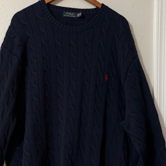 Polo by Ralph Lauren Big & Tall 3XLT Navy Cotton Crewneck Cable-Knit, Red Pony - Picture 12 of 16